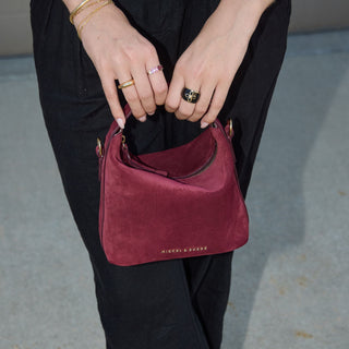 Brigitte Suede Mini Bag in Sangria - Nickel & Suede