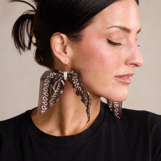 Brown Bandana Earrings - Nickel & Suede