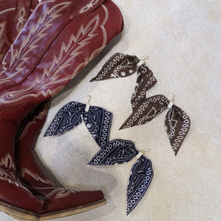 Brown Bandana Earrings - Nickel & Suede