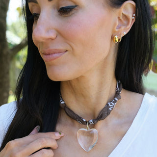 Brown Bandana Necklace - Nickel & Suede