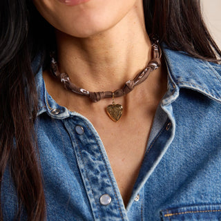Brown Bandana Necklace - Nickel & Suede