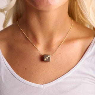 Brown Dice Charm Necklace - Nickel & Suede