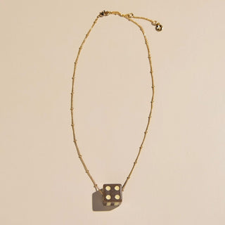 Brown Dice Charm Necklace - Nickel & Suede