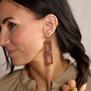 Brown Morgan Geometric Drop Earrings - Nickel & Suede