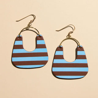 Brown Sideways Stripe Nora Leather Hoop Earrings - Nickel & Suede