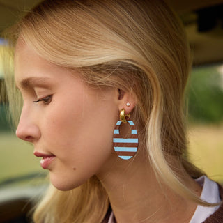 Brown Sideways Stripe Olivia Leather Hoop Earrings - Nickel & Suede