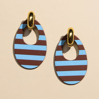 Brown Sideways Stripe Olivia Leather Hoop Earrings - Nickel & Suede