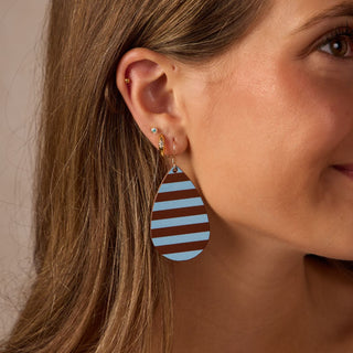 Brown Sideways Stripe Teardrop Leather Earrings - Nickel & Suede