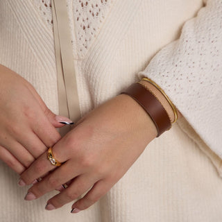 Brown Thin Leather Cuff Bracelet - Nickel & Suede