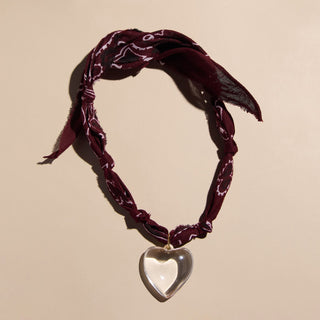 Burgundy Bandana Necklace - Nickel & Suede