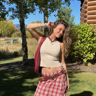 Burgundy Bandana Necklace - Nickel & Suede