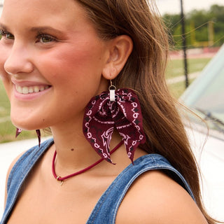 Burgundy Bandana Statement Earrings - Nickel & Suede