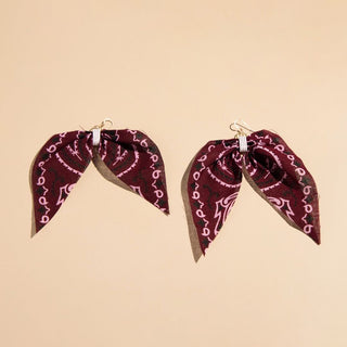 Burgundy Bandana Statement Earrings - Nickel & Suede