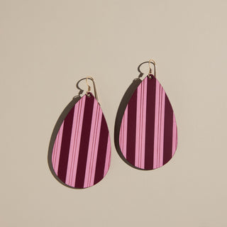 Burgundy Candy Stripe Teardrops - Nickel & Suede