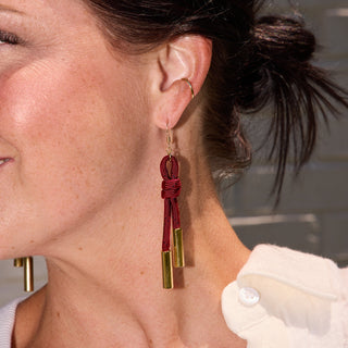 Burgundy Denver Cord Earring - Nickel & Suede