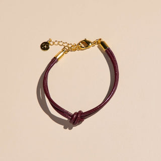 Burgundy Granada Knotted Leather Cord Bracelet - Nickel & Suede