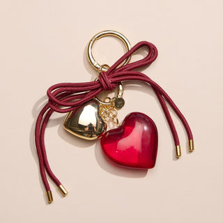 Burgundy Heart & Cord Bag Charm - Nickel & Suede
