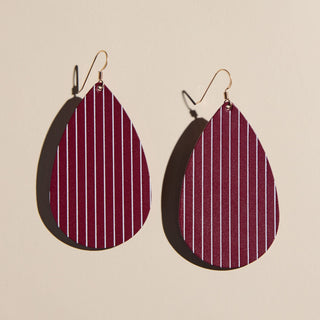 Burgundy Pinstripe Teardrops - Nickel & Suede