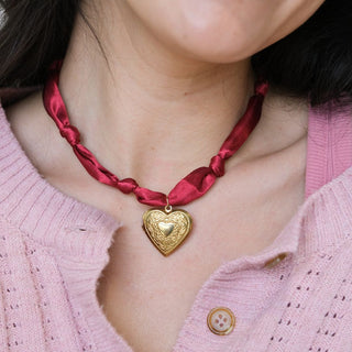 Burgundy Satin Scarf Necklace - Nickel & Suede