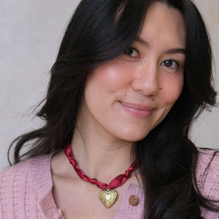 Burgundy Satin Scarf Necklace - Nickel & Suede