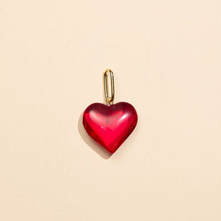 Burgundy Small Acrylic Heart Charm - Nickel & Suede