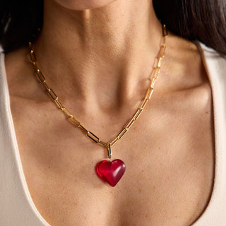 Burgundy Small Acrylic Heart Charm - Nickel & Suede