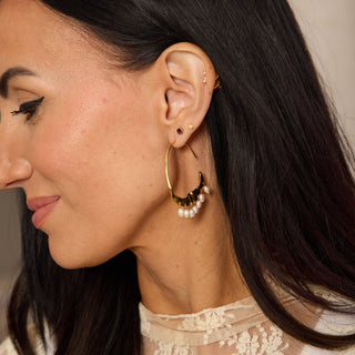 Burgundy Waterproof Crystal Bezel Stud Earrings - Nickel & Suede