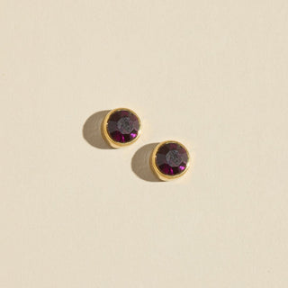 Burgundy Waterproof Crystal Bezel Stud Earrings - Nickel & Suede