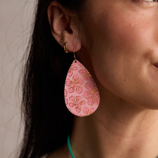 Cameo Hibiscus Teardrops - Nickel & Suede