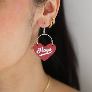 Cardinal University of Arkansas Hogs Lover Heart Hoop Earrings - Nickel & Suede