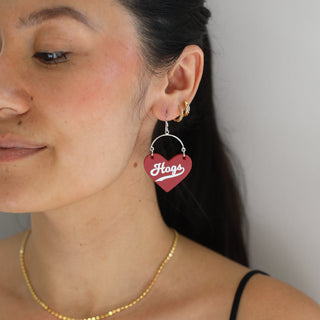 Cardinal University of Arkansas Hogs Lover Heart Hoop Earrings - Nickel & Suede