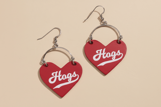 Cardinal University of Arkansas Hogs Lover Heart Hoop Earrings - Nickel & Suede