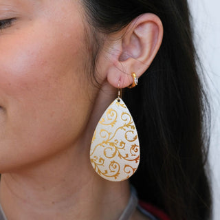 Champagne Satin Baroque Teardrops - Nickel & Suede