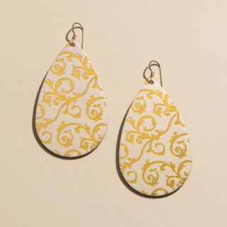 Champagne Satin Baroque Teardrops - Nickel & Suede