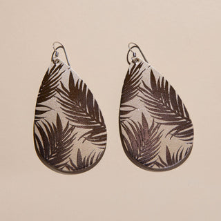Champagne Satin Palm Teardrops - Nickel & Suede