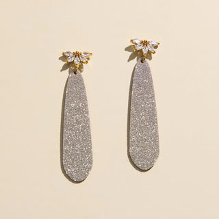 Champagne Sparkle Luxe Lila Leather Drop Earrings - Nickel & Suede