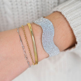 Champagne Sparkle Squiggle Leather Cuff Bracelet - Nickel & Suede