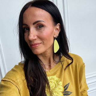 Chartreuse Beach Wave Evie Organic Drop Earrings - Nickel & Suede