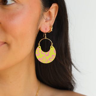Chartreuse Bloomscape Nina Leather Hoop Earrings - Nickel & Suede