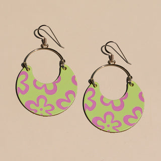 Chartreuse Bloomscape Nina Leather Hoop Earrings - Nickel & Suede