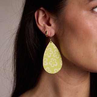 Chartreuse Bloomscape Teardrops - Nickel & Suede