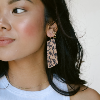 Cheetah Cork Gem Geometric Leather Earrings