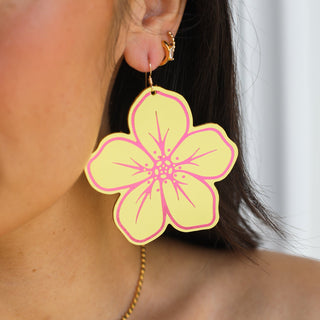 Citron Basic Lilo Hibiscus Leather Statement Earrings - Nickel & Suede