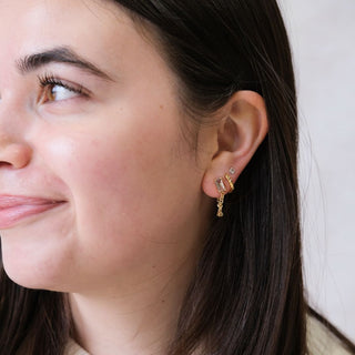 Classic Baguette Chain Drop Studs - Nickel & Suede