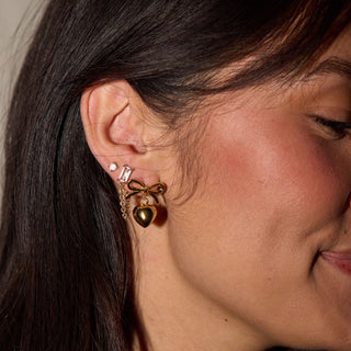 Classic Baguette Chain Drop Studs - Nickel & Suede