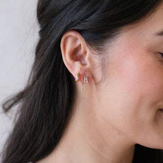 Classic Baguette Chain Drop Studs - Nickel & Suede