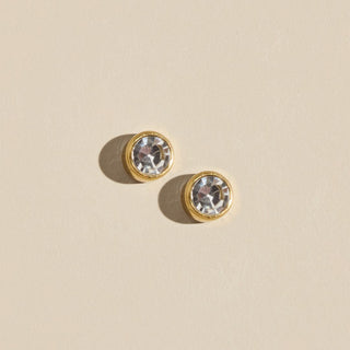 Classic Crystal Waterproof Bezel Stud Earrings - Nickel & Suede