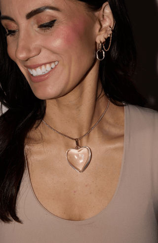 Clear Acrylic Heart Charm - Nickel & Suede