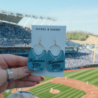 Clear Skies Kansas City Baseball Jersey Earrings - Nickel & Suede