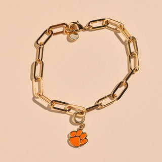 Clemson University Charm Bracelet - Nickel & Suede